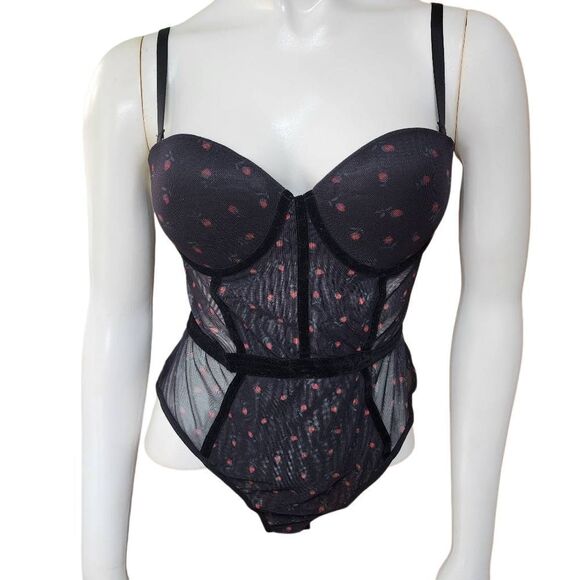 Forever 21 Black Floral Mesh Bodysuit (M) - Picture 2 of 5